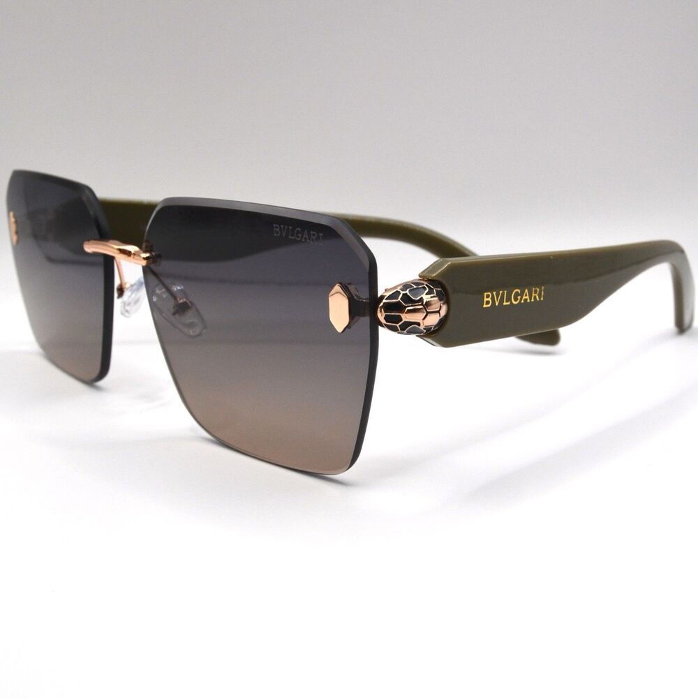 BVLGARI Women’s Rimless Sunglasses Sage Green Brown New 63-16-145